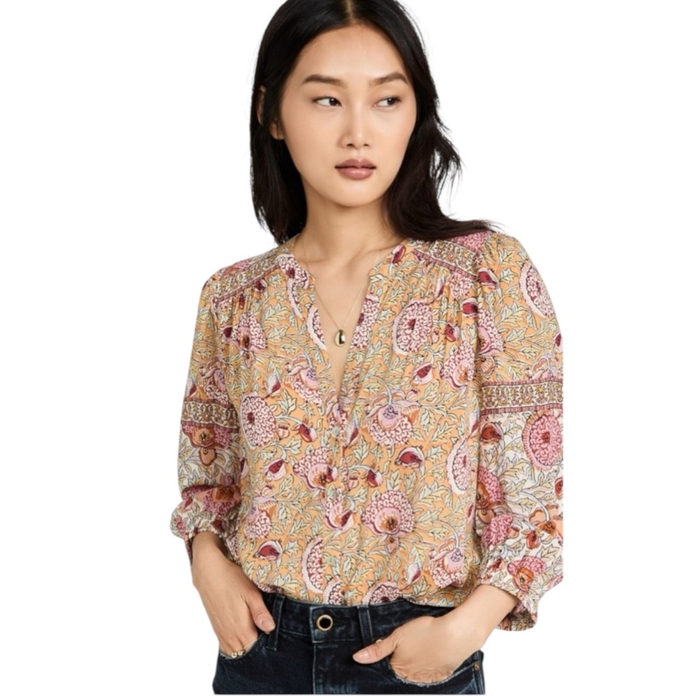 ba&sh Vlad Shirt Blouse Yellow Pink Floral Button Front Boho Like‎ New Size S